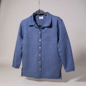 Cotton Studio Womens Blue Button Up Collared Long Sleeve Shirt Size S